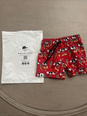 George Hats Red Mickey Mouse Swim Shorts with Black Drawstring